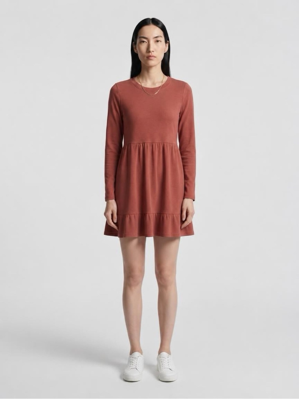 Time and Tru Long Sleeve Tiered Dress - Dusty Rose/ Rusty Orange